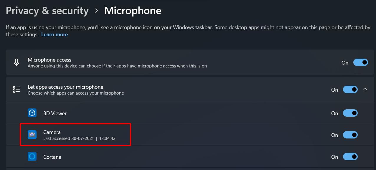 камера последний раз использовалась windows 11