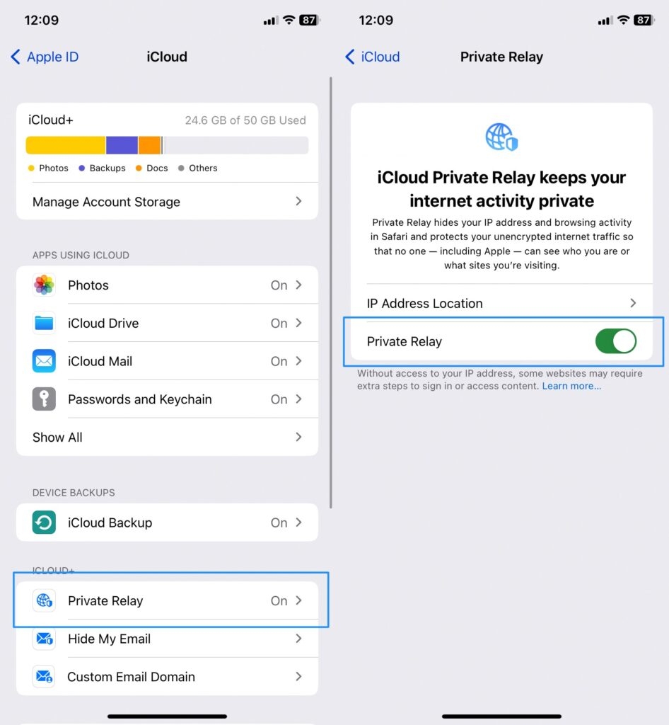 iCloud Private Relay - Ihre Netzwerkeinstellungen verhindern das private Laden von Inhalten