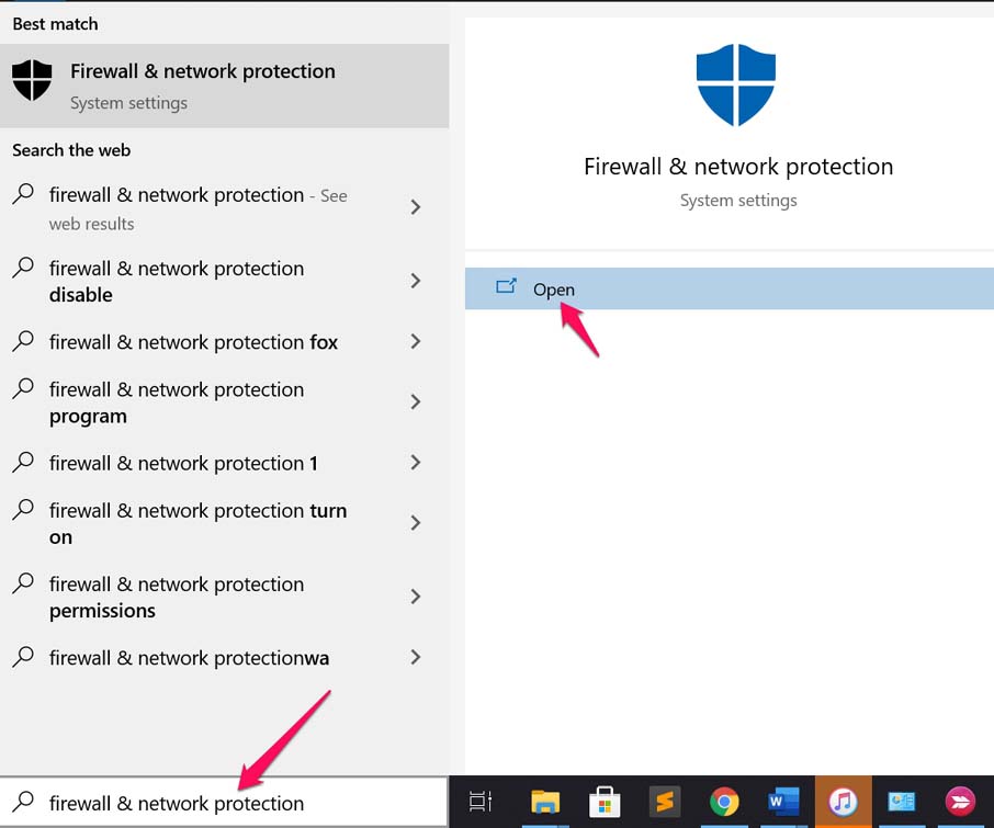 abrir firewall e proteção de rede