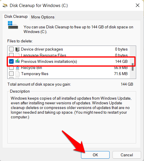 elimina la cartella windows.old in windows 11 tramite pulizia disco
