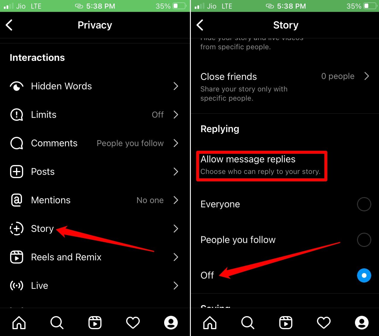 disattivare le risposte ai messaggi su Instagram story