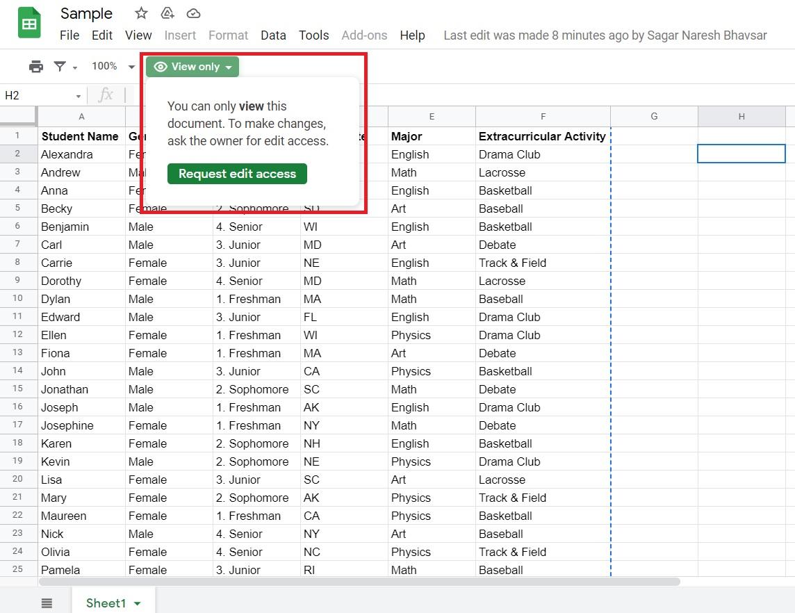 Accès à Google Sheet en mode consultation uniquement
