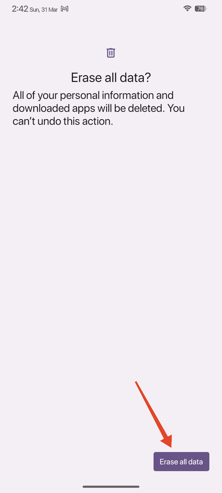 Confirm Erase all data