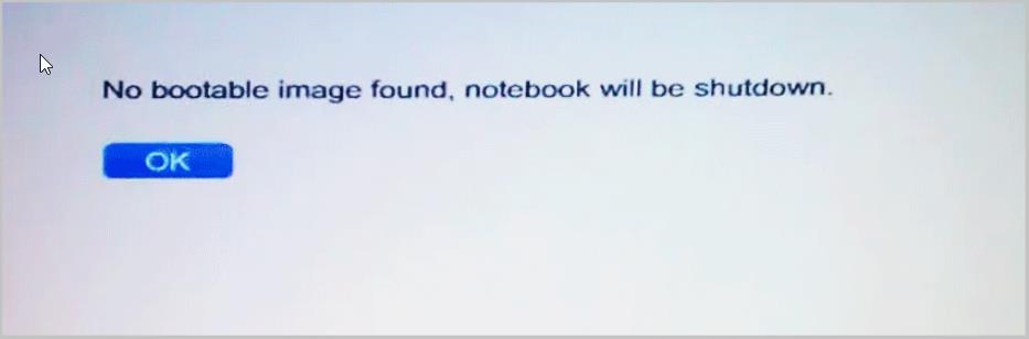Immagine di Avvio Non Trovata, Il Notebook Verrà Spento
