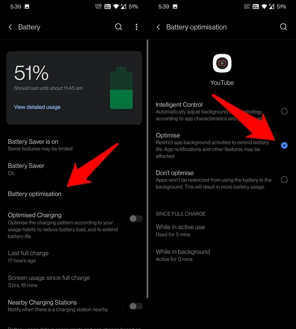 activer l'optimisation de la batterie sur youtube android