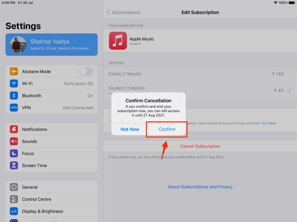 Apple Musicのサブスクリプションをキャンセル