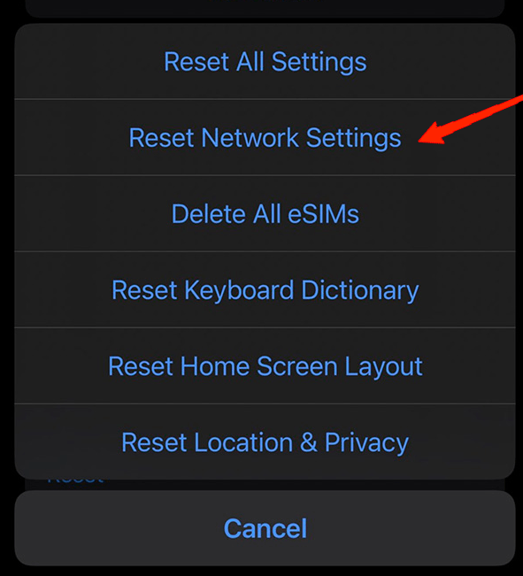 Toca en Restablecer y selecciona Restablecer configuración de red