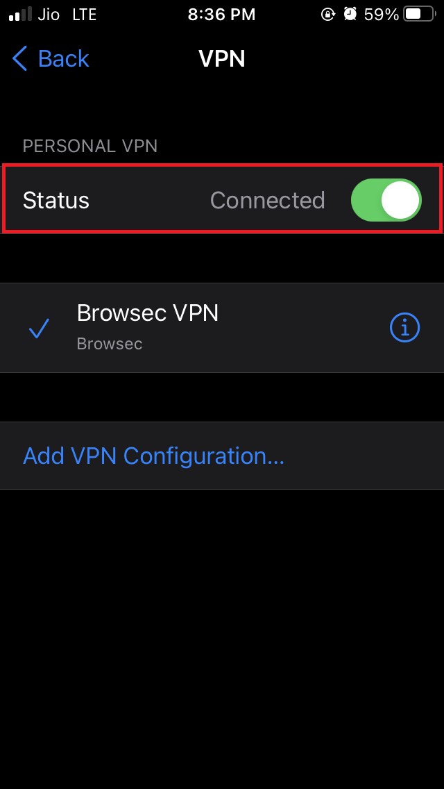 VPN aktivieren, um den Fehler