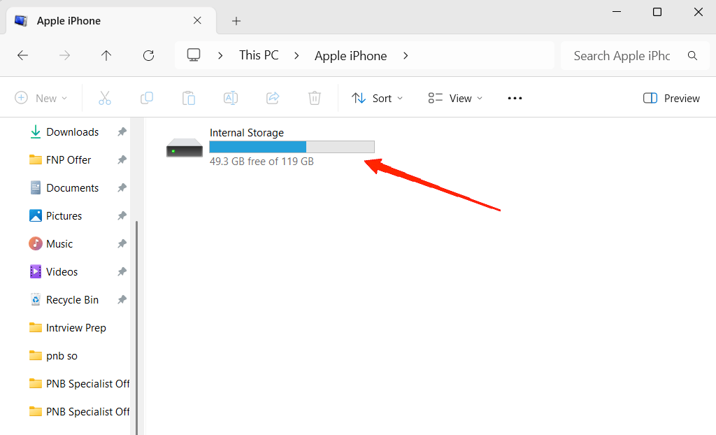 Doppelklicken Sie auf Ihr iPhone und navigieren Sie zu Internem Speicher.