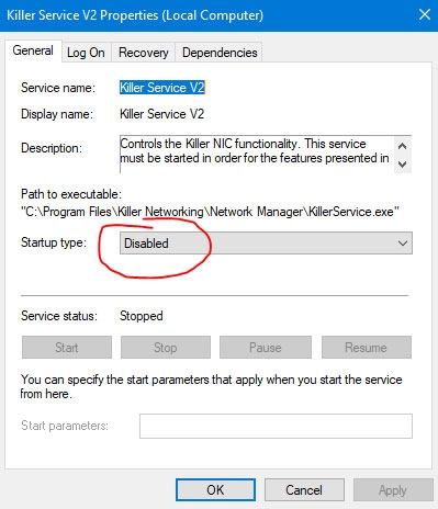 Desabilitando o Serviço Killer Networking