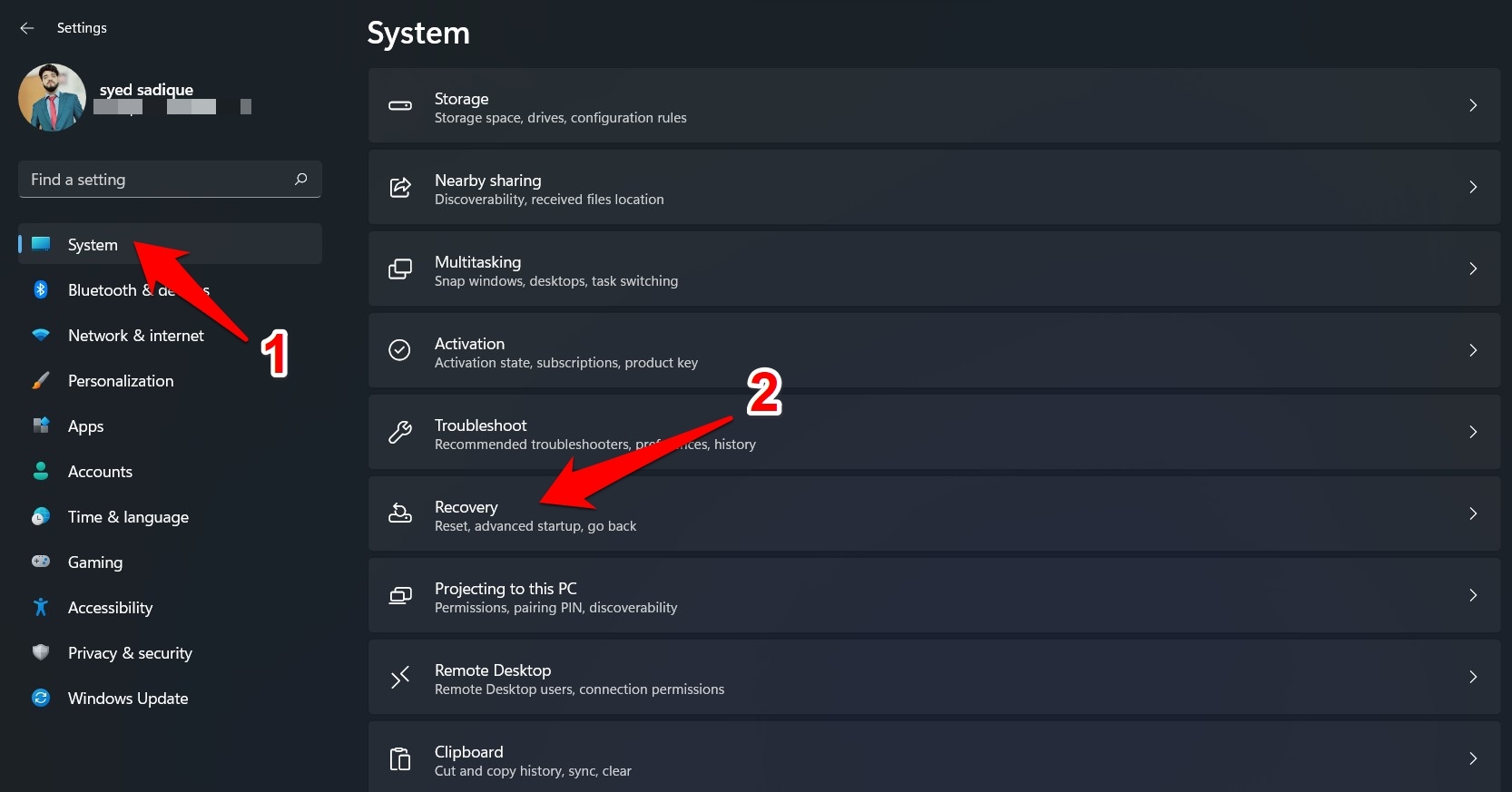 menu de récupération windows 11