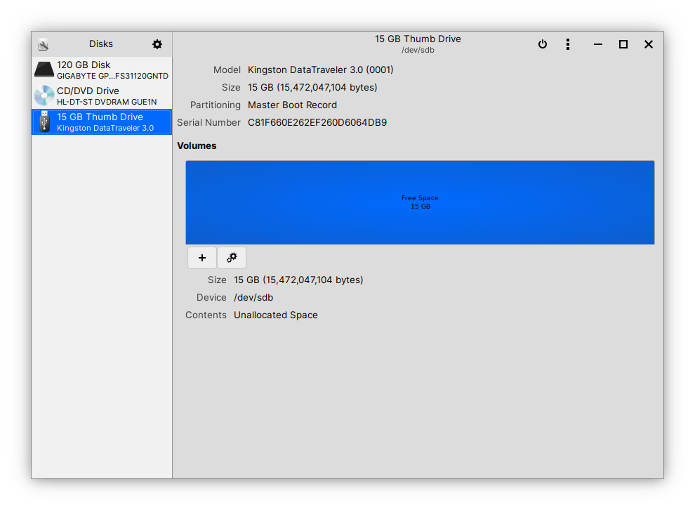 Klicken Sie auf das + Symbol, um eine verwendbare Partition zu erstellen