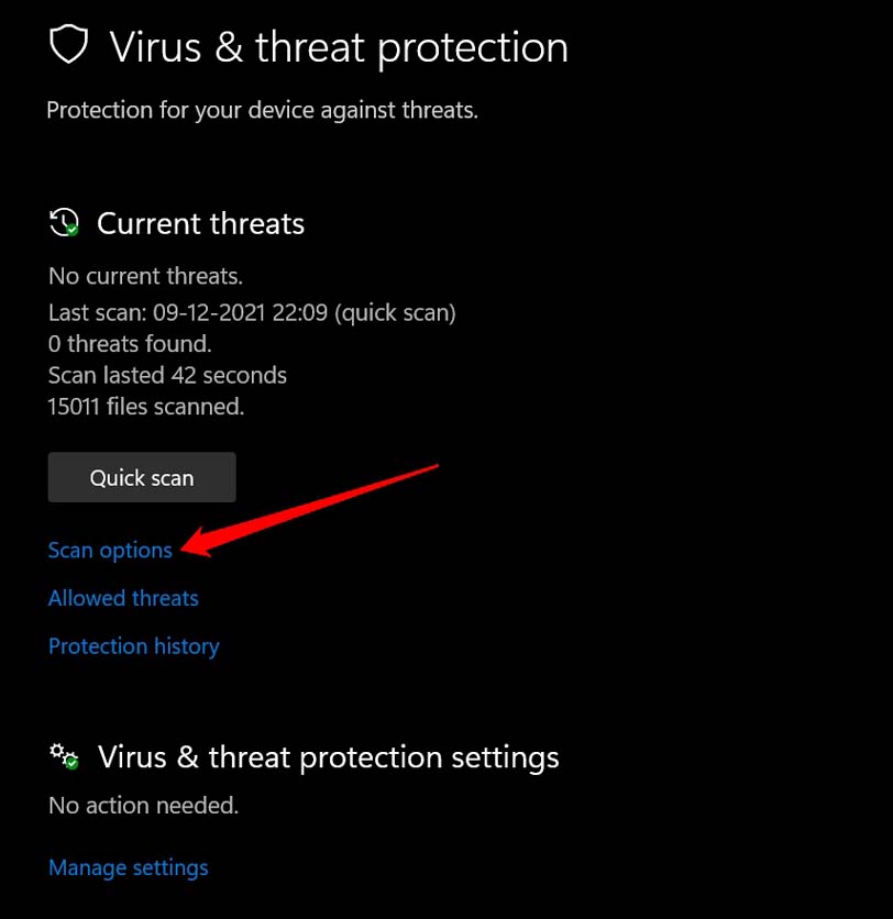 Scan-Optionen Windows-Sicherheit
