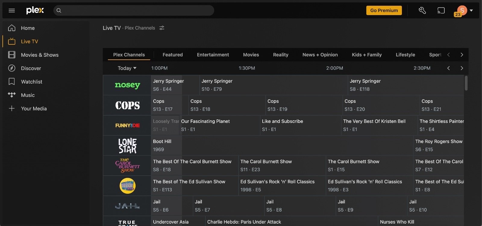 Plex Live TV Grátis