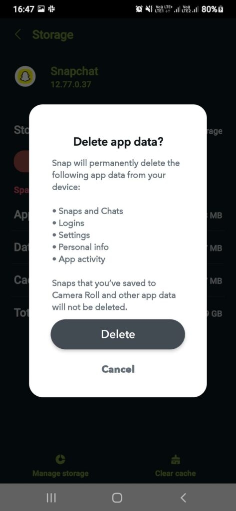 Limpar Armazenamento do Snapchat