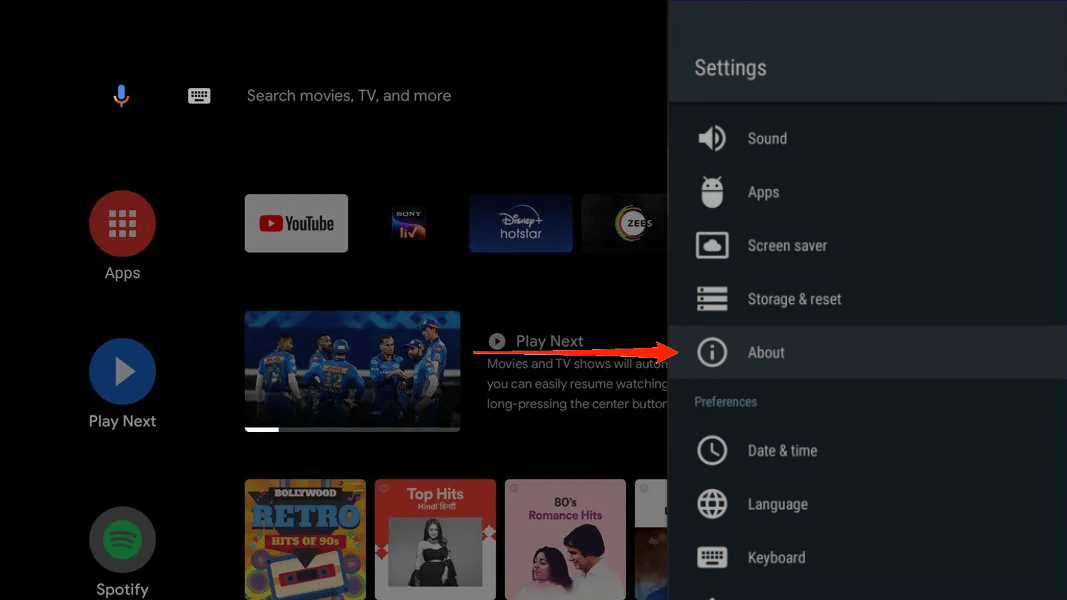 acerca de la configuración del dispositivo android tv
