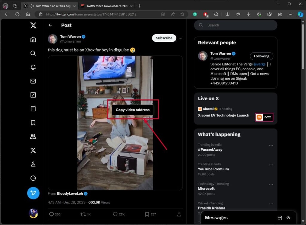 Copier l'URL de la vidéo Twitter