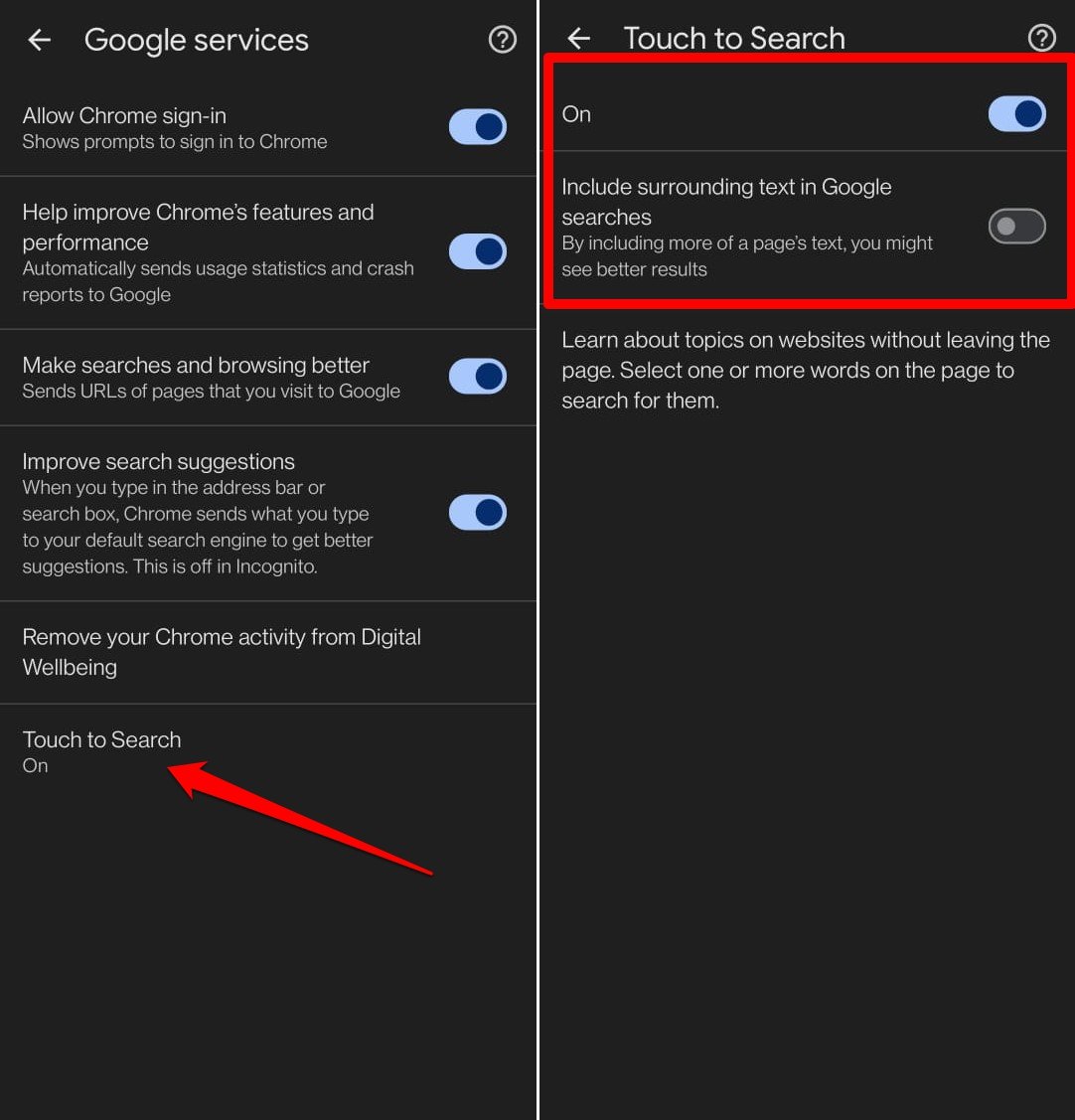 Chrome Androidでコンテキスト検索を有効にする