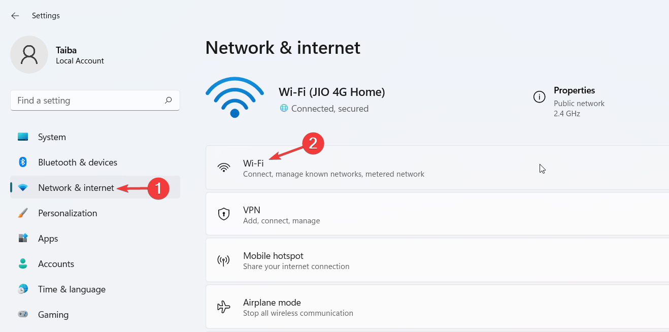 Wählen Sie Wifi aus den Netzwerk- und Interneteinstellungen