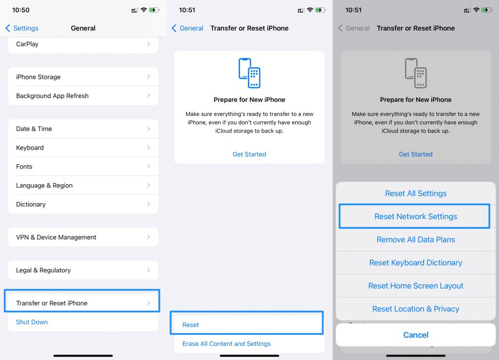 Restablecer configuración de red iPhone - Spotify Sigue Fallando
