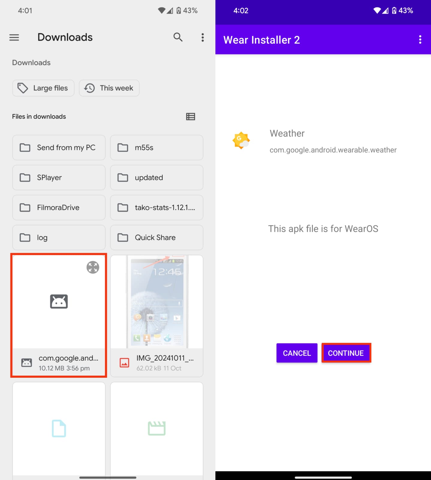 sélectionner le fichier et installer
