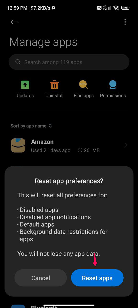 App-Einstellungen zurücksetzen