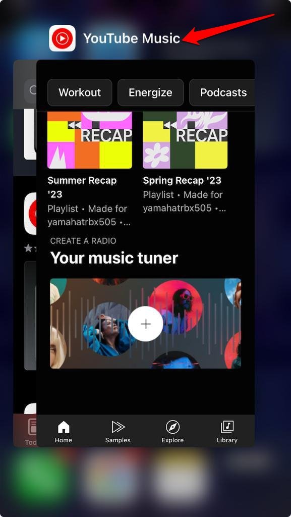 forzar cierre de youtube music en iPhone