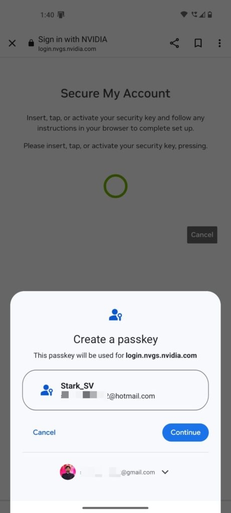 Configuration Nvidia - Connexion avec des Clés d'accès