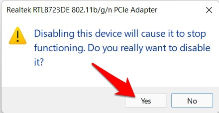 confirmación de deshabilitar controlador de red windows 11