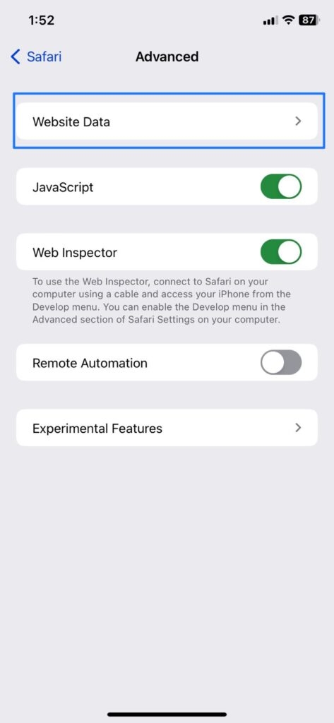 Données de site Web Safari - L'iPhone ne peut pas accéder à certains sites
