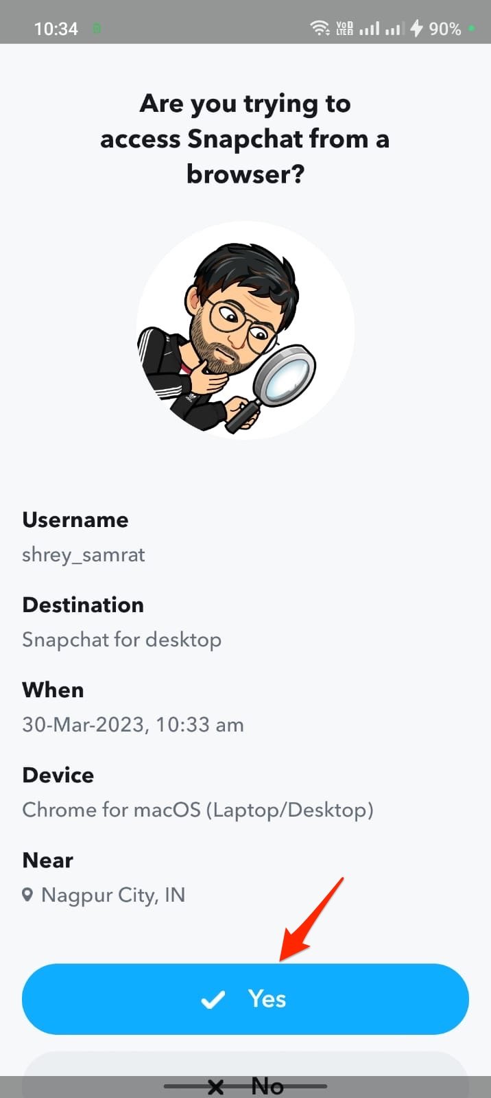 Snapchatブラウザアクセスを許可