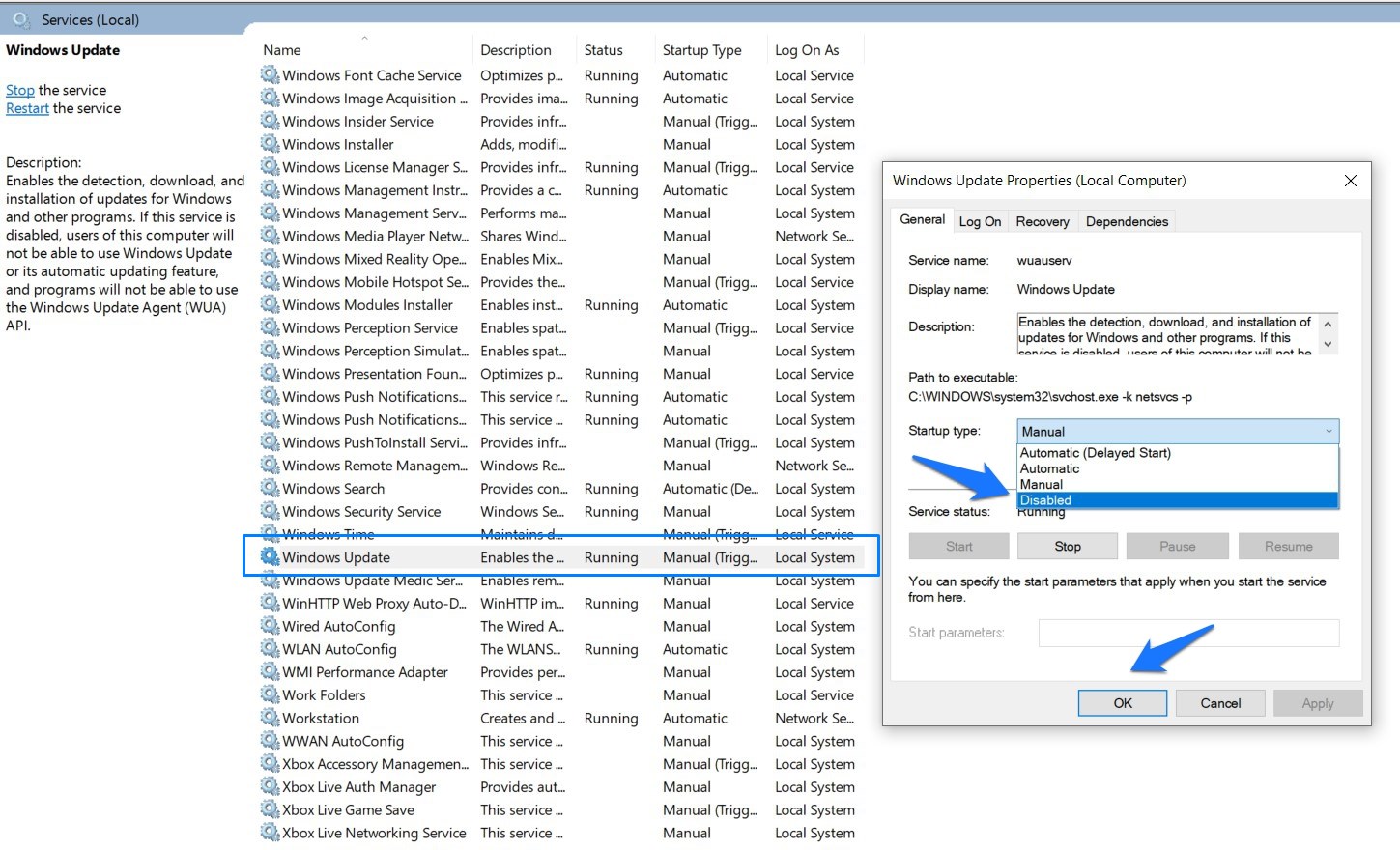 Bloquear actualización del sistema de Windows