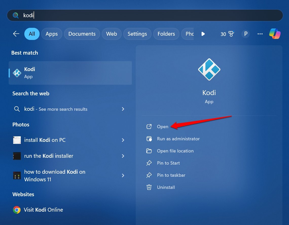 Inicie o Kodi em seu PC