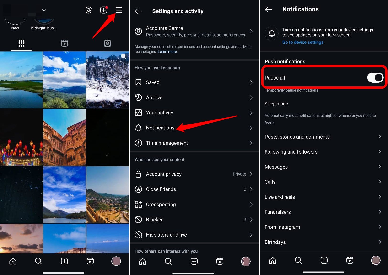 Benachrichtigungen auf Instagram pausieren