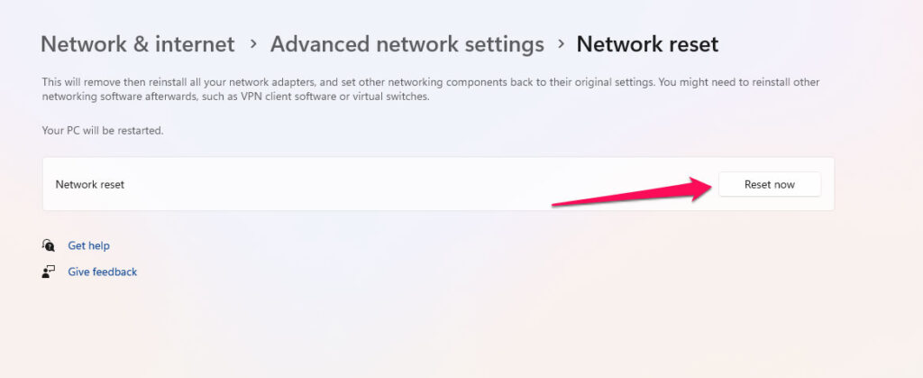 Restablecer la configuración de red
