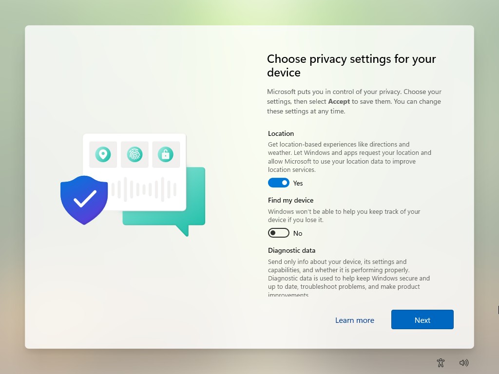 Windows 11 OOBE Privacy Page
