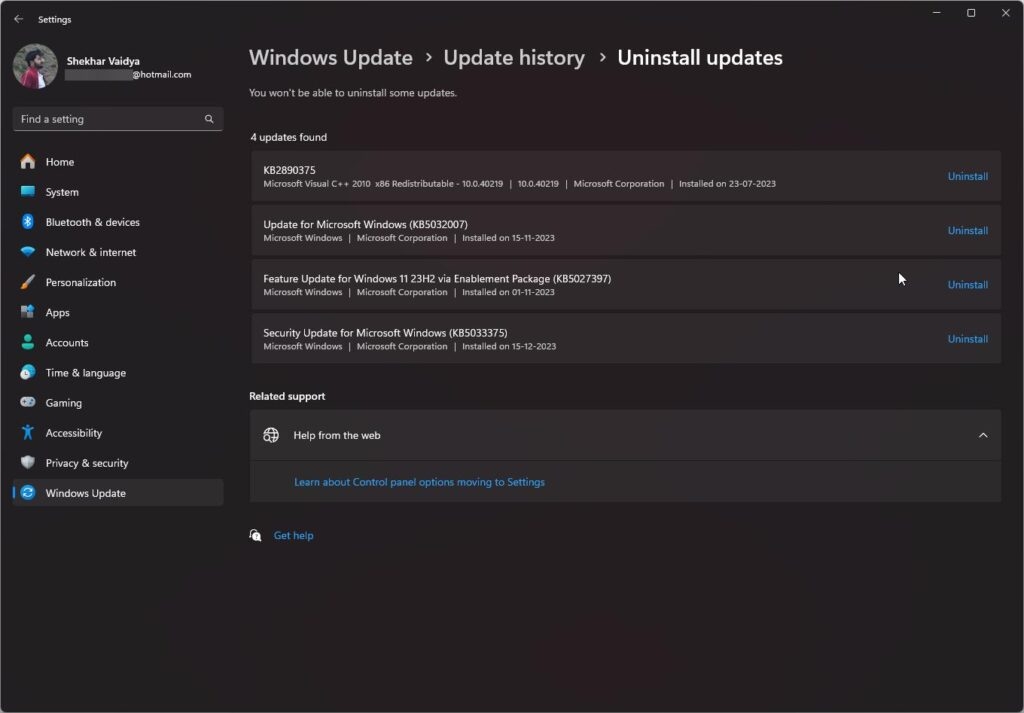 Windows-Updates deinstallieren - Hohe CPU-Auslastung des Antimalware-Dienstes