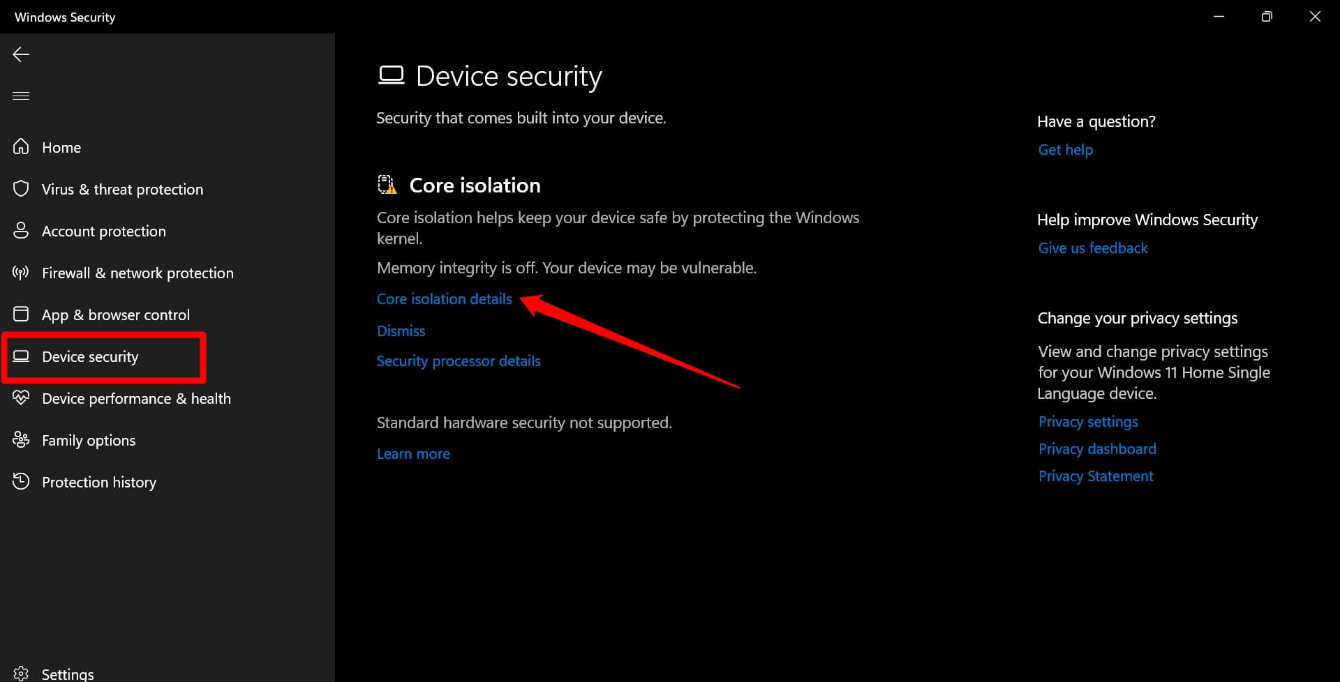 Windows 11コアアイソレーションの詳細