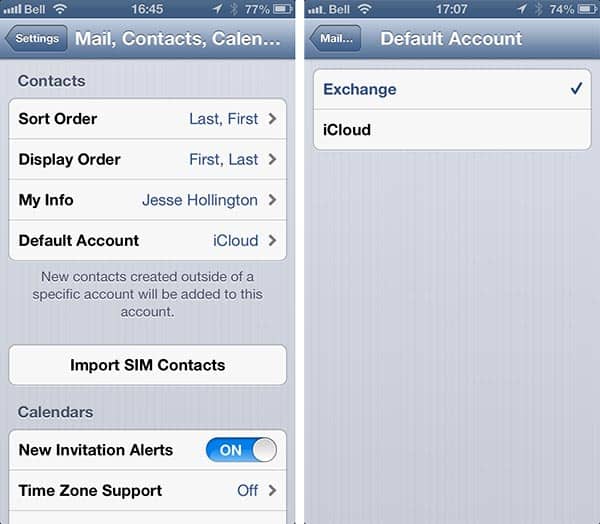 Définir le compte par défaut pour les nouveaux Contacts