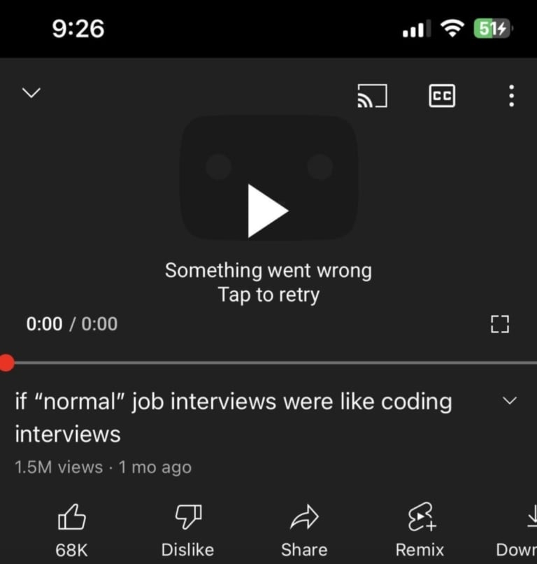 YouTube-Fehler „Etwas ist schiefgelaufen, tippen Sie zum Wiederholen“ auf dem iPhone