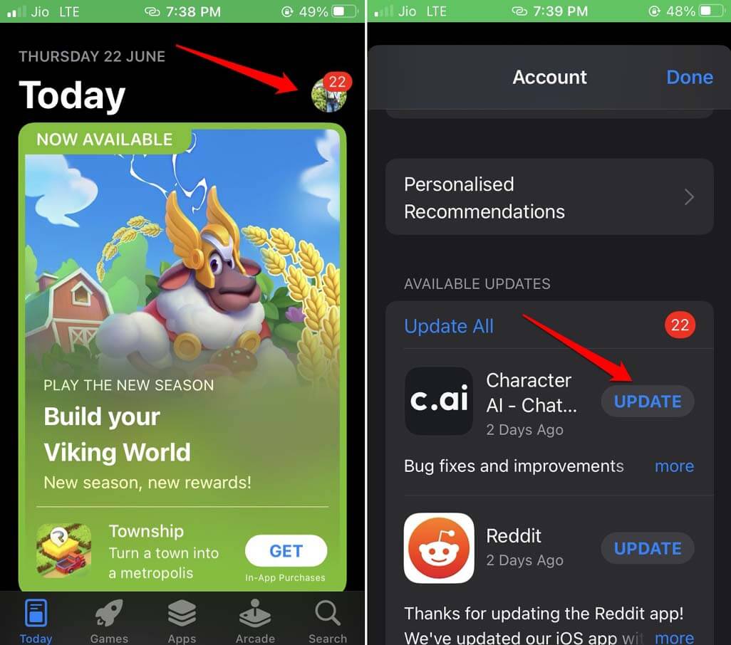 aggiorna character AI su iOS