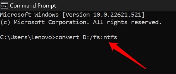 converti il file system in NTFS