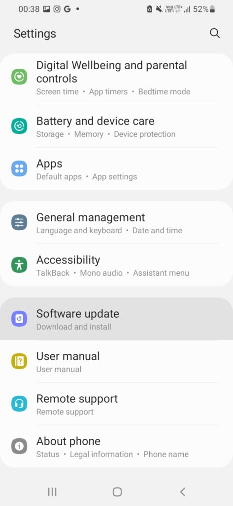 Aggiornamento software Android - Errore 