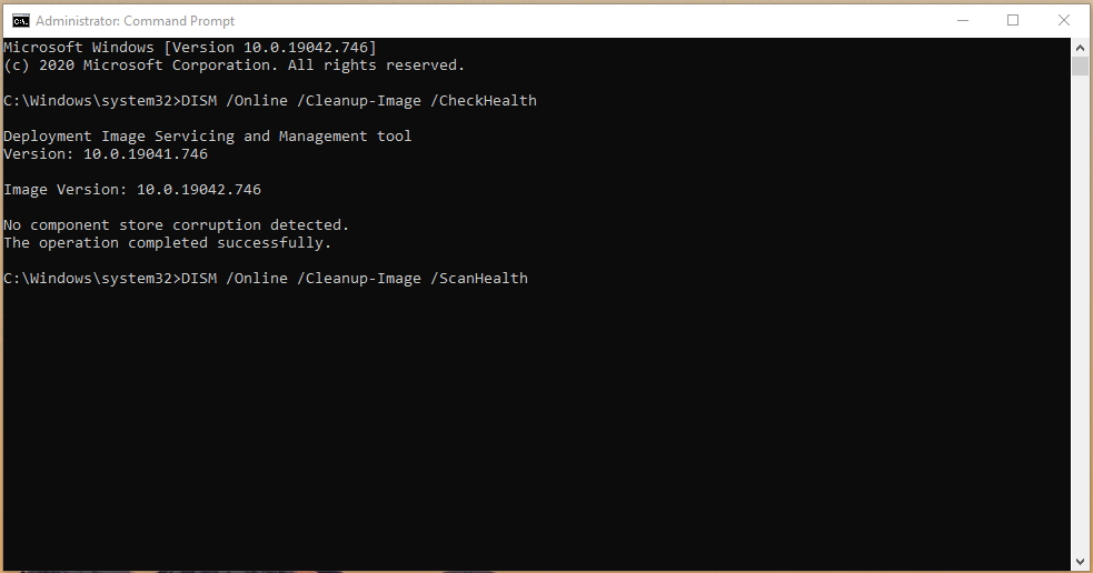 DISM /Online /Cleanup-Image /ScanHealth