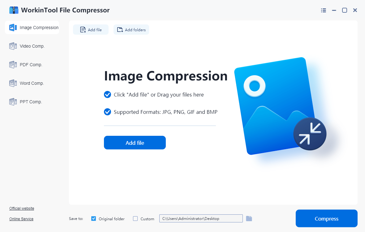 WorkinTool File Compressor>Encuentra Compresión de Imágenes>Agregar archivo