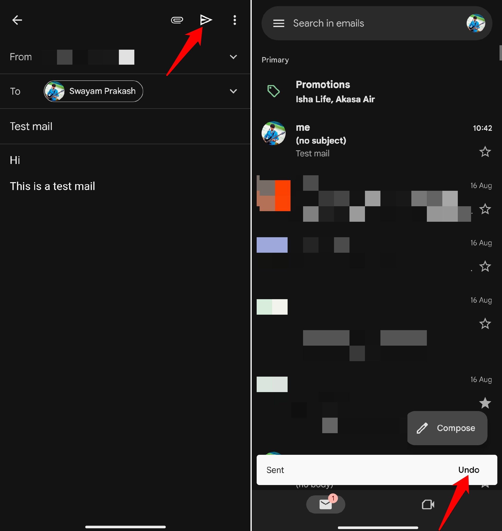 eine gesendete E-Mail in der Gmail-App rückgängig machen