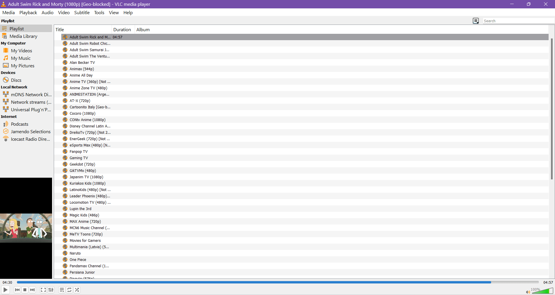 Pressione e segure Ctrl + L para visualizar a playlist m3u