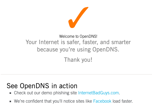 환영 OpenDNS 테스트 확인