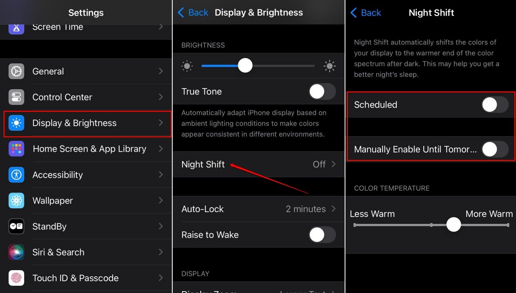 disattiva la funzione nightshift in iOS