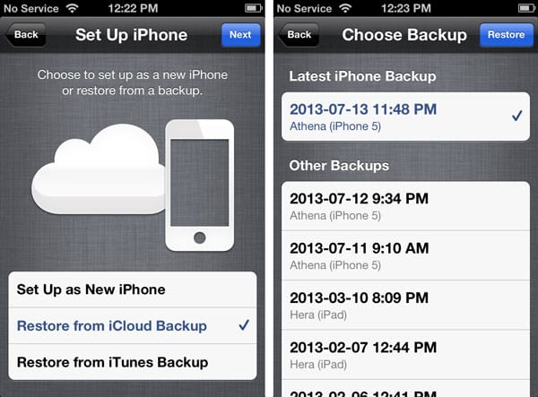 iTunes 또는 iCloud 백업 복원 선택하기